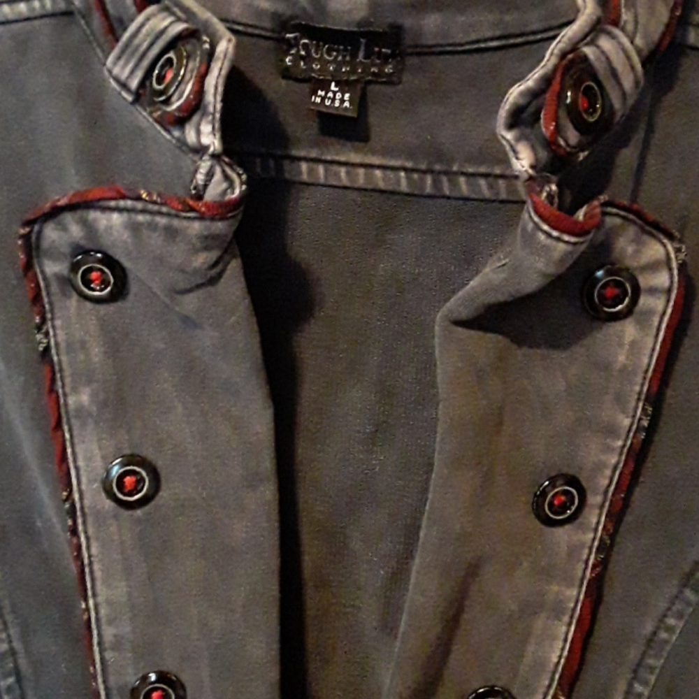 Military steampunk acid wash sweatshirt jacket L - Picture 2 of 5